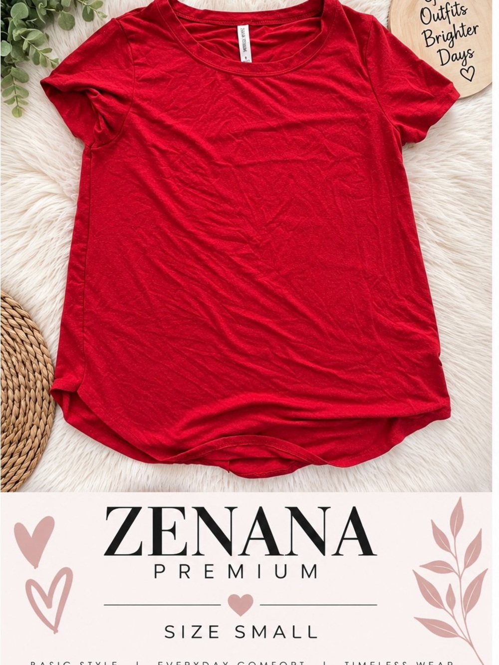 Zenana Outfitters Red Scoop Neck Short Sleeve Top